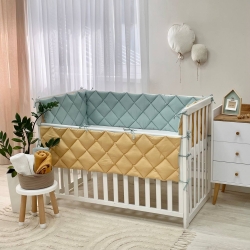 Protectie laterata patut bebe din 4 piese menta-mustar